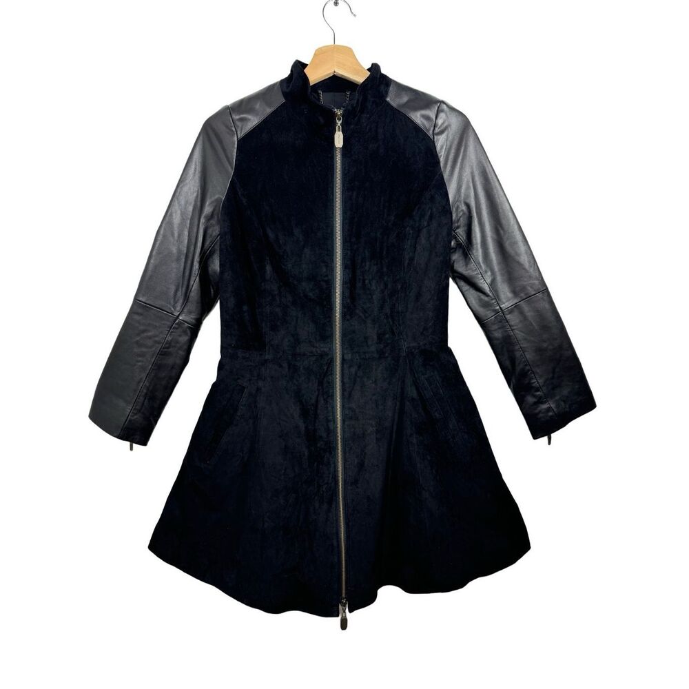 PRUNE Black Long Sleeve Suede Leather Full Zip Jacket Size 42 Moto Biker